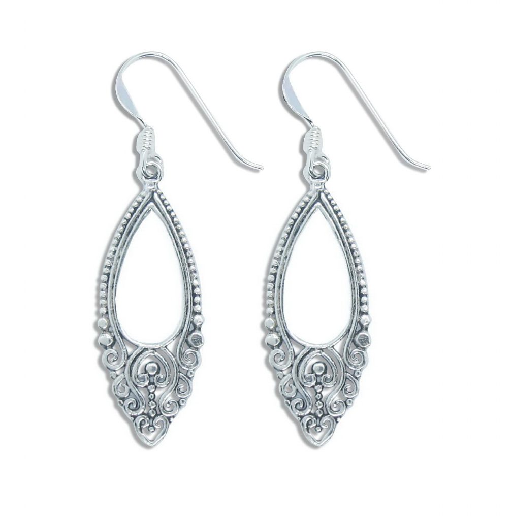 silver elegant oxidised Filigree Maquise earrings – 99 fashion Thailand